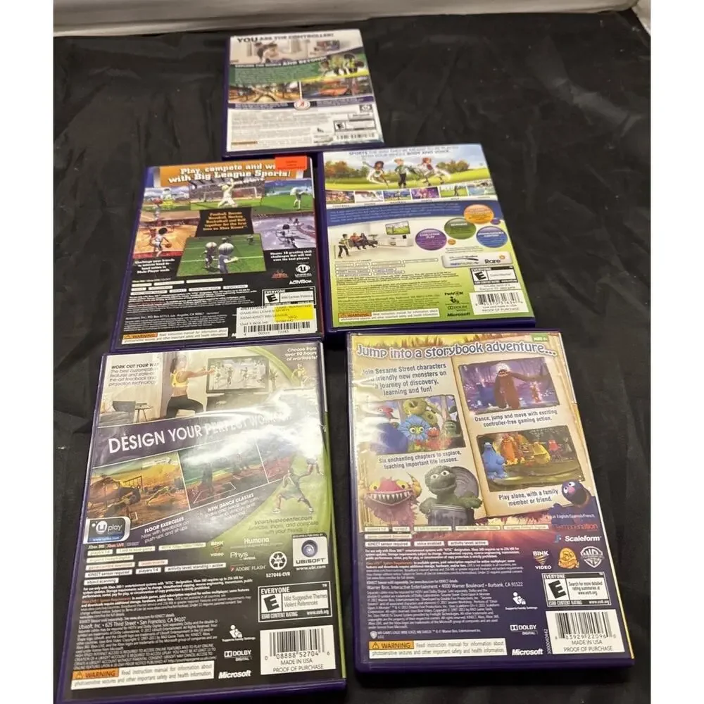 Xbox 360 Kinect 5 Game Lot Big League Sports Sesame Street Adventures Tested Vtg